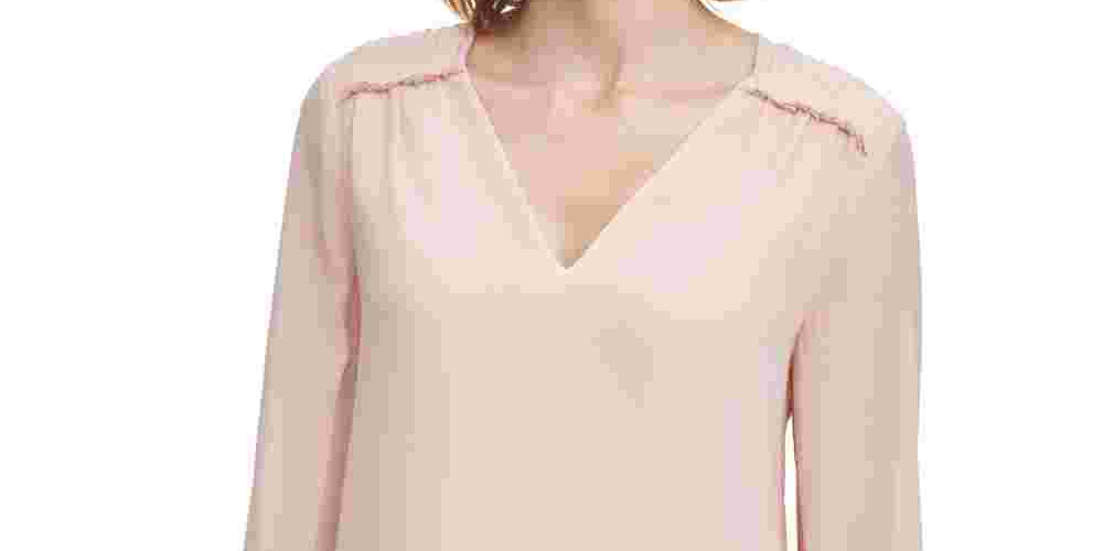 Calvin Klein Women's Ruffled V Neck Top Pink Size Medium