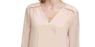 Calvin Klein Women's Ruffled V Neck Top Pink Size Medium