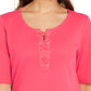 Karen Scott Women's Cotton Lace Up Elbow Sleeve Top Pink Size Small