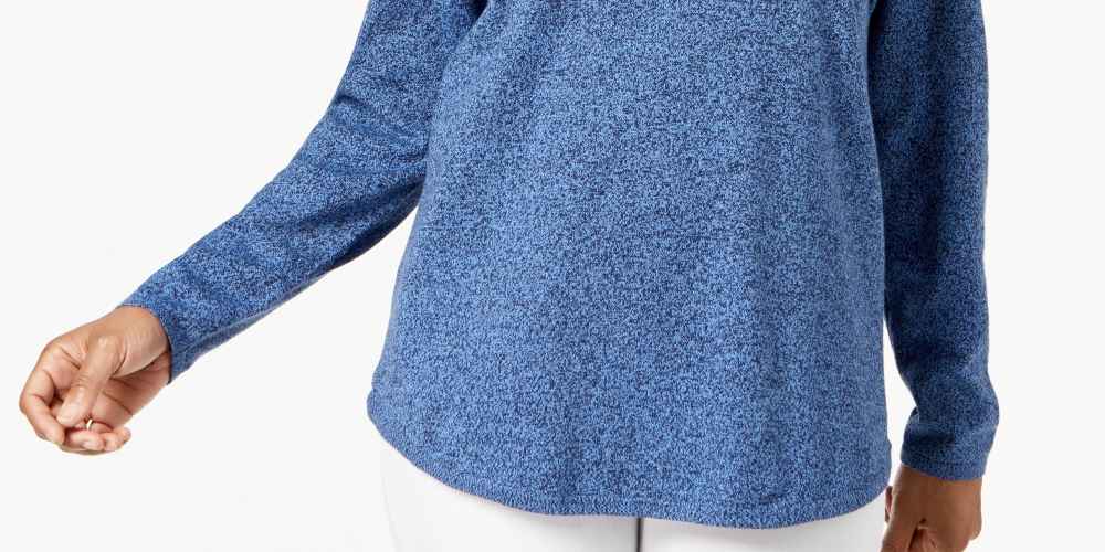 Karen Scott Women's Cotton Marled Curved Hem Top Blue Size Small