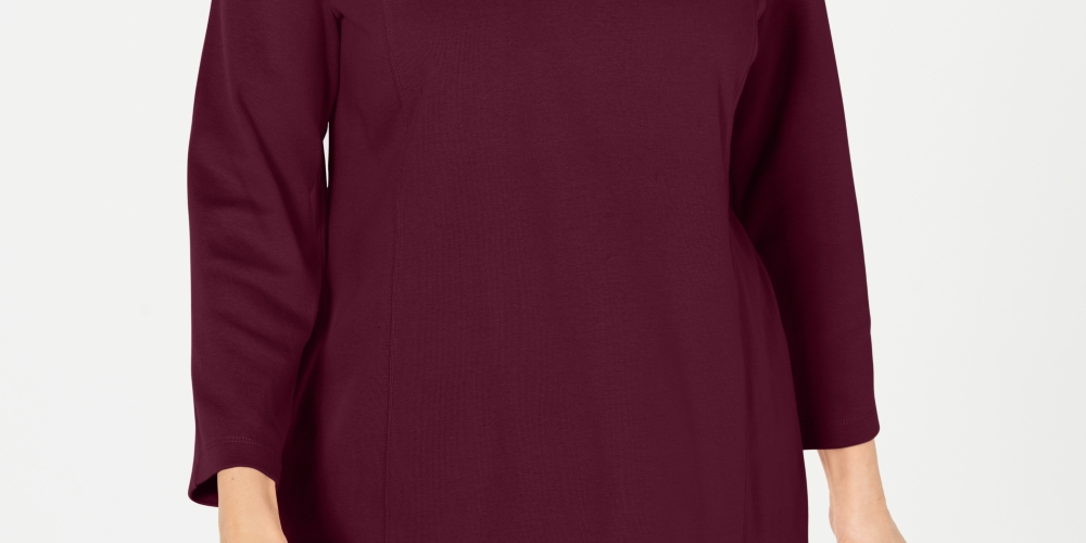 Karen Scott Women's Cotton Half Zip Mock Neck Top Red Size Medium