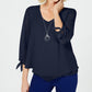 JM Collection Women's Chiffon Tie Cuff Top Blue Size Petite L
