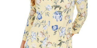 Charter Club Women's Printed V Neck Top Yellow Size Medium