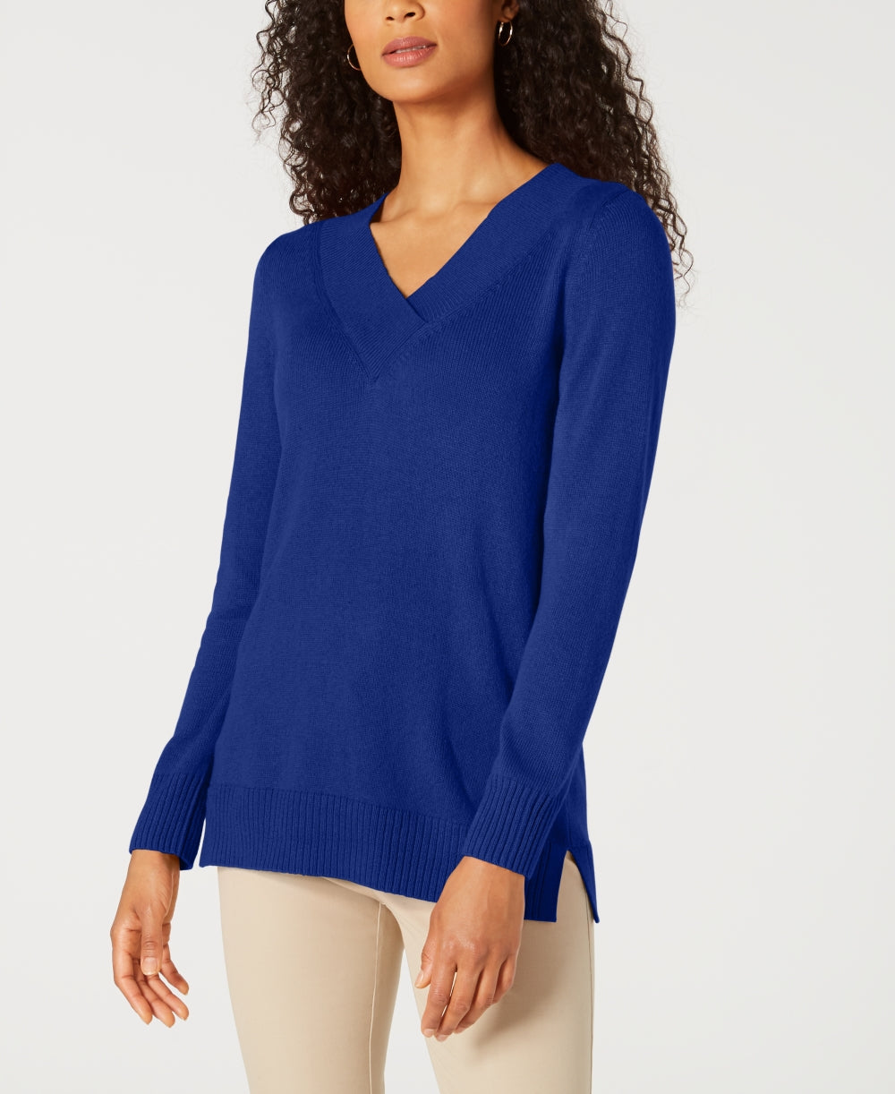 Karen Scott Women's V Neck Solid Sweater Blue Size Medium