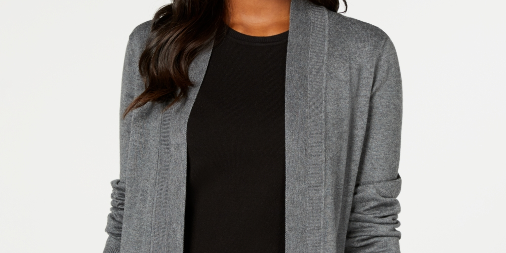 Karen Scott Women's Cotton Open Front Cardigan Charcoal Size Medium