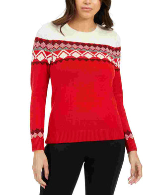 Charter Club Women's Colorblocked Fair Isle Sweater Red Size Petite Medium