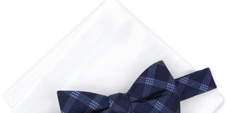 Alfani Men's Check Pre Tied Bow Tie & Solid Pocket Square Set Blue Size Regular