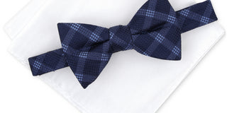 Alfani Men's Check Pre Tied Bow Tie & Solid Pocket Square Set Blue Size Regular