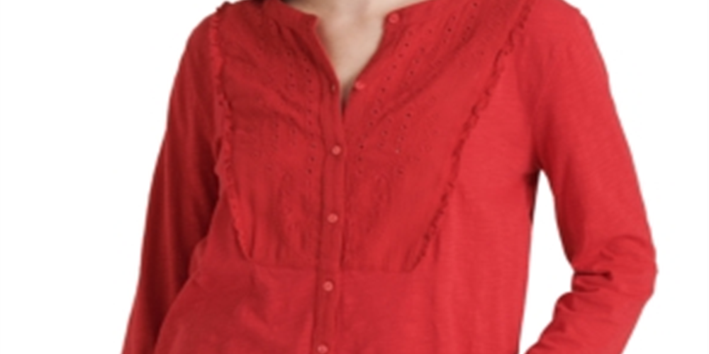 Lucky Brand Women's Long Sleeve V Neck Top Red Size X-Small