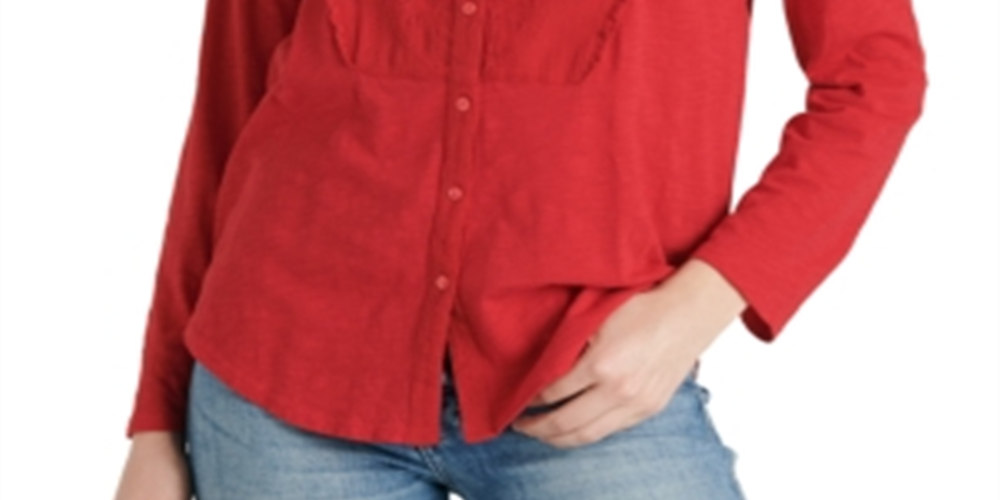 Lucky Brand Women's Long Sleeve V Neck Top Red Size X-Small