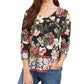 Charter Club Women's Garden Printed V Neck Top Black Size Large