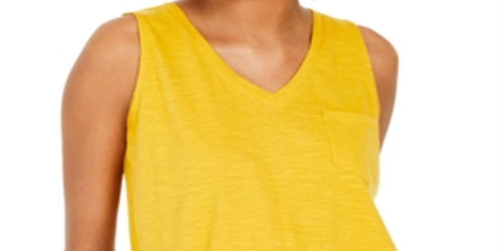 Style & Co Women's Cotton V Neck Tank Top Yellow  Size XL