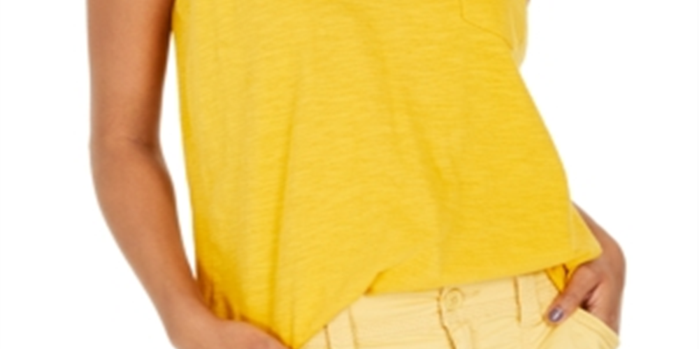 Style & Co Women's Cotton V Neck Tank Top Yellow  Size XL