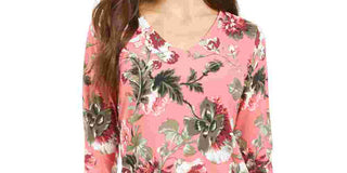 Charter Club Women's Garden Printed V-Neck Top Pink Size X-Large