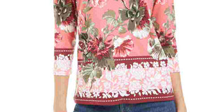 Charter Club Women's Garden Printed V-Neck Top Pink Size X-Large