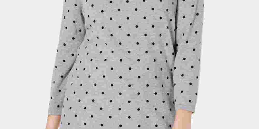 Karen Scott Women's Polka Dot 3/4 Sleeve Jewel Neck Top Gray Size X-Small