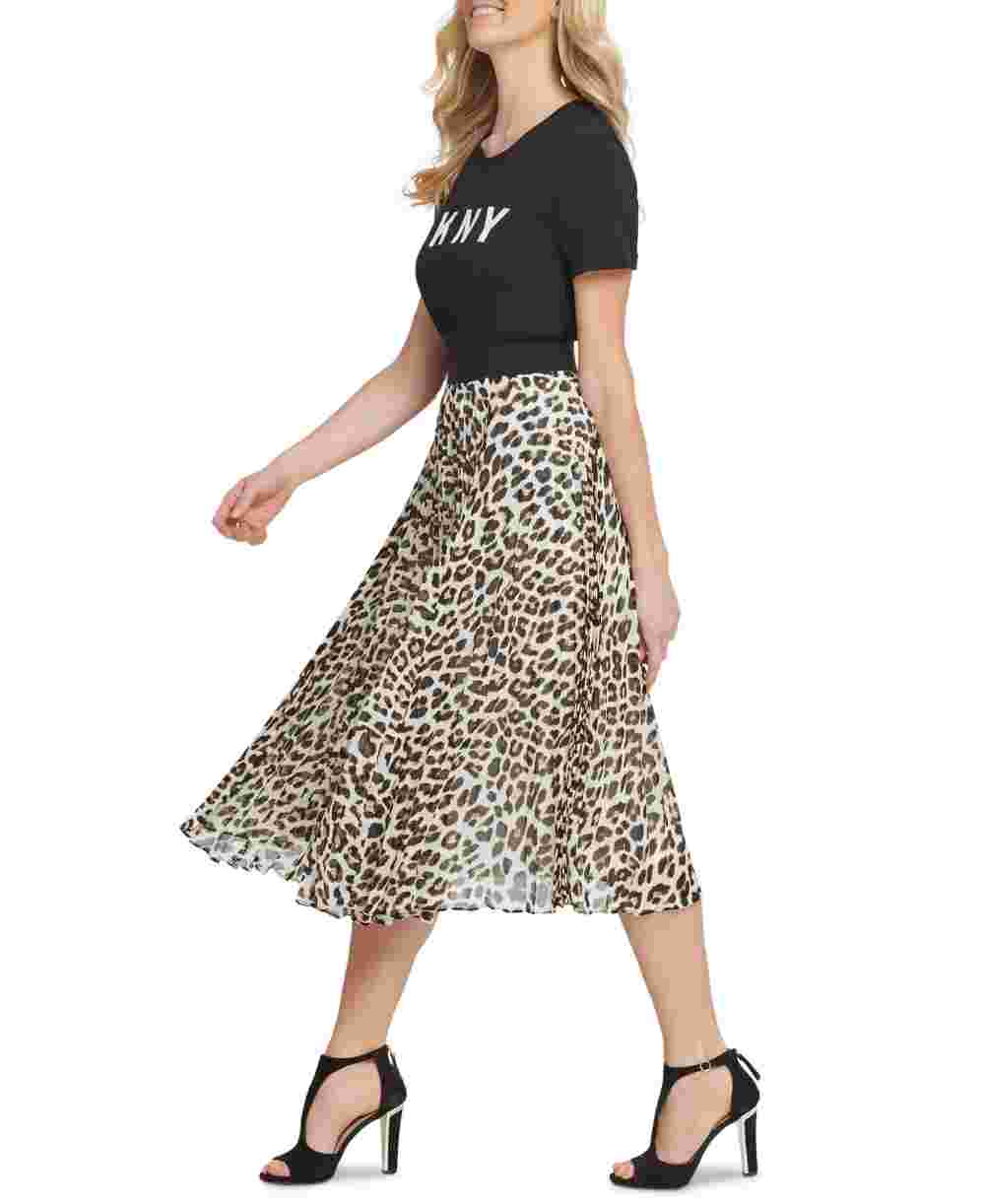 DKNY Women's Pleated Midi Skirt Yellow/Black Size Medium