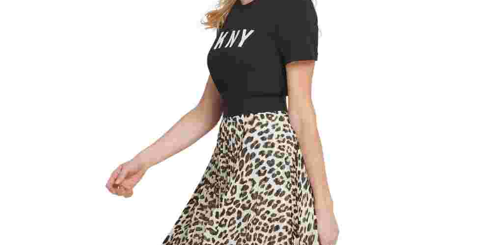 DKNY Women's Pleated Midi Skirt Yellow/Black Size Medium