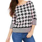 Charter Club Women's Button Shoulder Houndstooth Top Pink Size Petite L