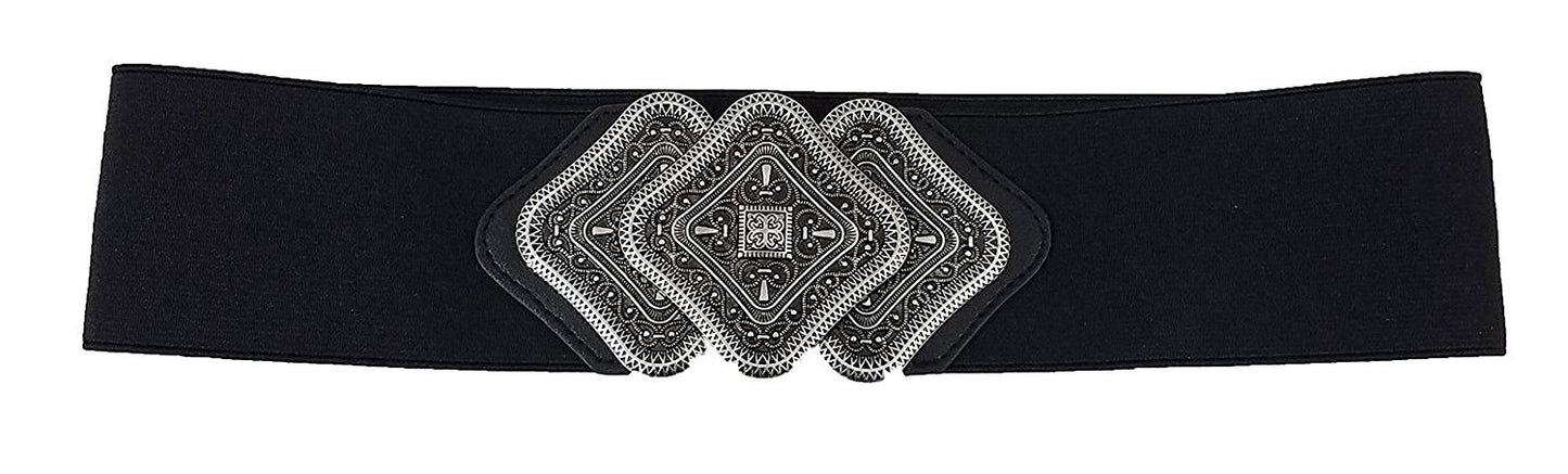 Style & Co Women’s Metal Buckle Trio Interlock Stretch Belt Black Size L/XL