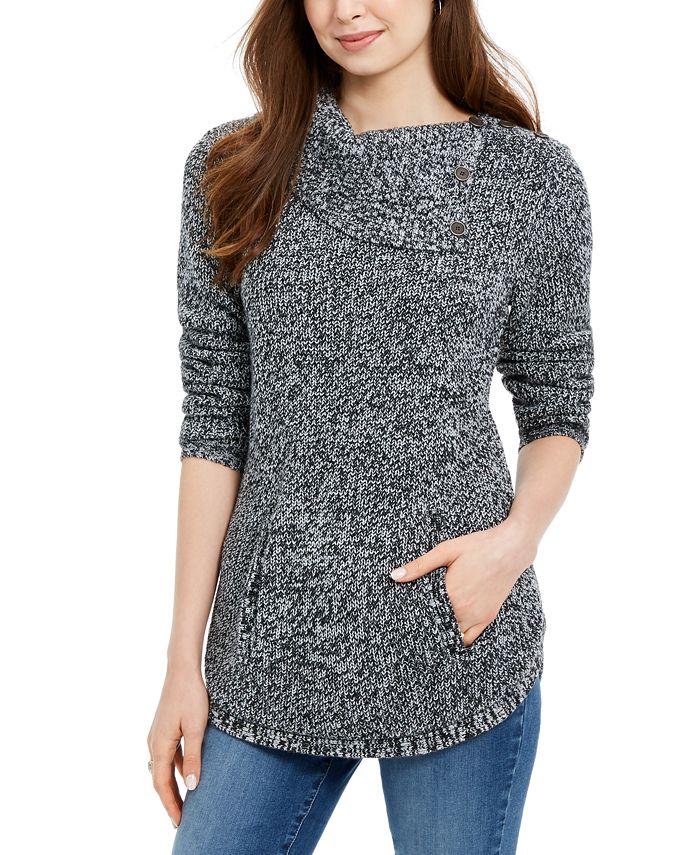 Style & Co Envelope Neck Kangaroo Pocket Knit Sweater Grey Size XS
