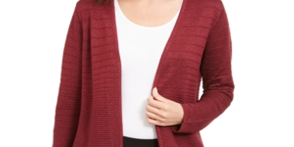 Alfani Women's Lurex Stitch Cardigan Red Size Petite S