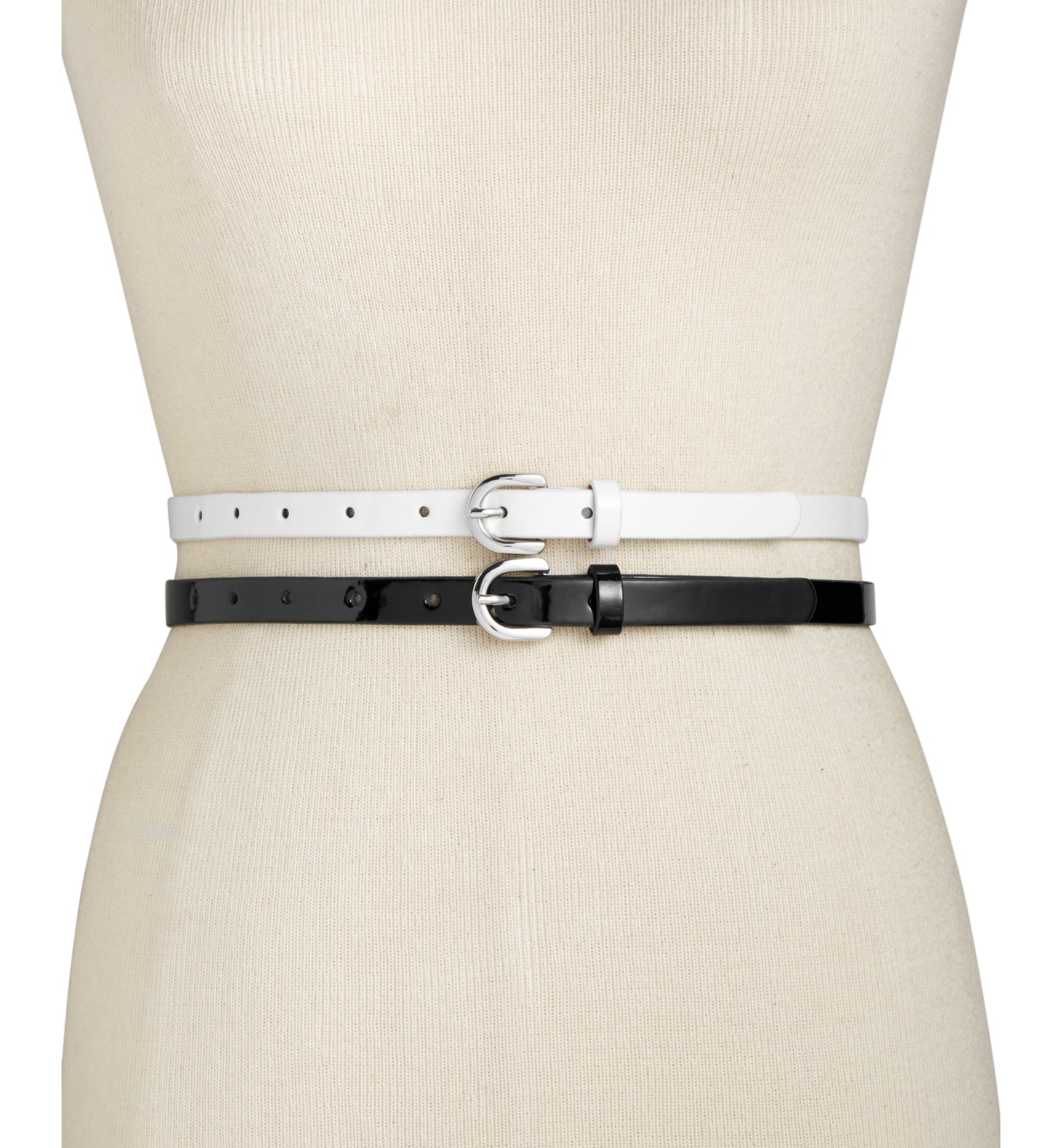 INC International Concepts Women's 2 for 1 Patent Skinny Belts Black Size Medium