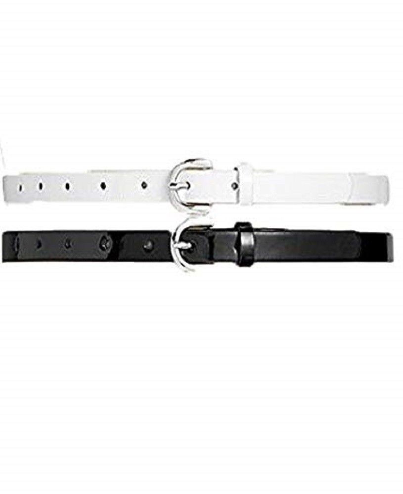 INC International Concepts Women's 2 for 1 Patent Skinny Belts Black Size Medium