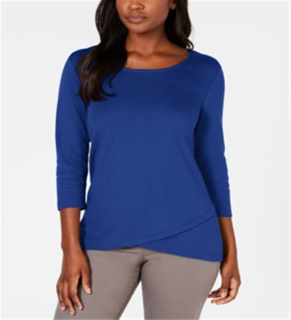 Karen Scott Women's Tulip Hem Top Blue Size Small