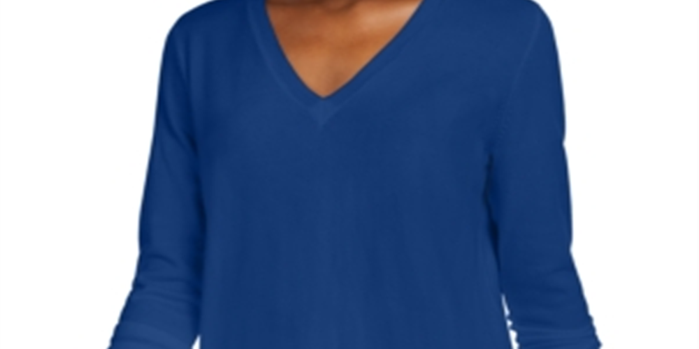 Maison Jules Women's V Neck Sweater Blue Size Small