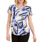 JM Collection Women's Printed Scoop Neck T-Shirt Blue Size X-Small