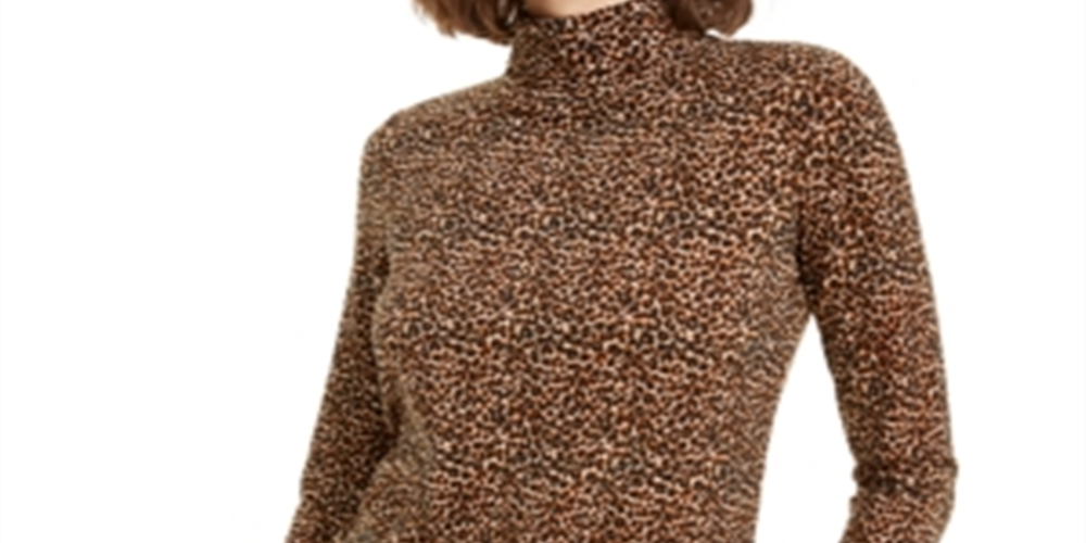 Bar III Women's Animal Print Turtleneck Truffle Top Brown Size X-Large