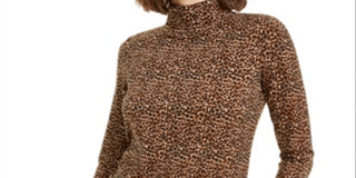 Bar III Women's Animal Print Turtleneck Truffle Top Brown Size X-Large