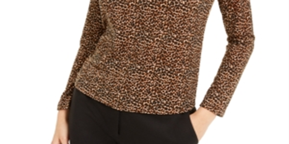 Bar III Women's Animal Print Turtleneck Truffle Top Brown Size X-Large