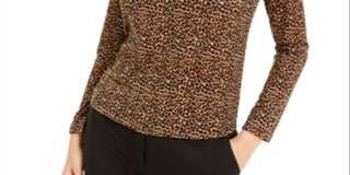 Bar III Women's Animal Print Turtleneck Truffle Top Brown Size X-Large