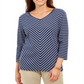 Karen Scott Striped V-Neck Top Navy Size XS