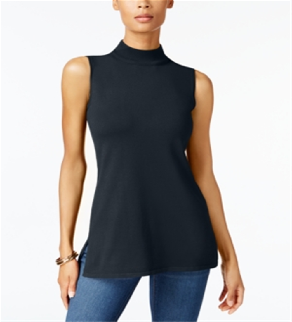 JM Collection Women's Sleeveless Mock Neck Sweater Blue Size Petite S