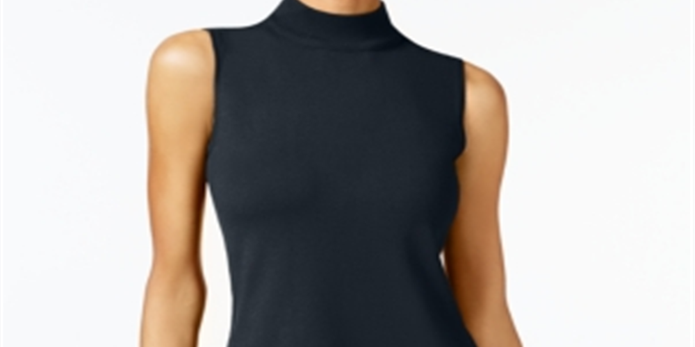 JM Collection Women's Sleeveless Mock Neck Sweater Blue Size Petite S