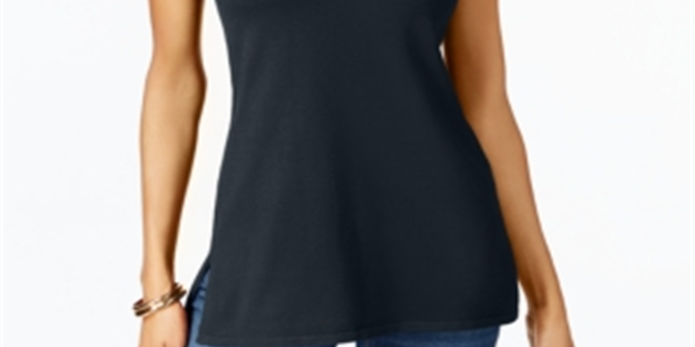 JM Collection Women's Sleeveless Mock Neck Sweater Blue Size Petite S