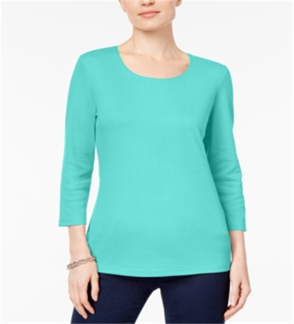 Karen Scott Women's Scoop Neck Top Green Size Small
