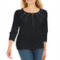 Karen Scott Women's Cotton Grommet Embellished Top Black Size Small