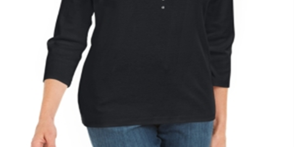 Karen Scott Women's Cotton Grommet Embellished Top Black Size Small
