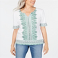 Karen Scott Women's Printed Short Sleeve Top White Size Small
