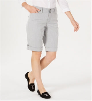 Charter Club Women's Striped Tummy Control Bermuda Shorts Gray Size 12 Petite