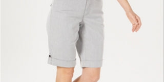 Charter Club Women's Striped Tummy Control Bermuda Shorts Gray Size 12 Petite