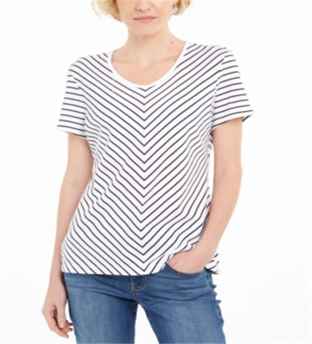 Karen Scott Women's Mitered Stripe Top White Size Medium