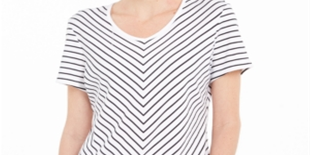 Karen Scott Women's Mitered Stripe Top White Size Medium