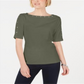 Karen Scott Women's Stud Embellished Boat Neck Top Green Size Small