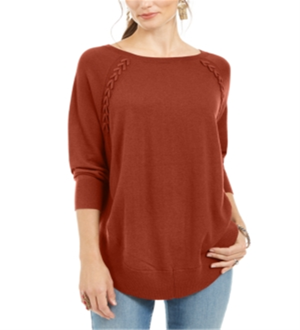 Style & Co Women's Lace Up Chevron Trim Sweater Copper Size Petite L