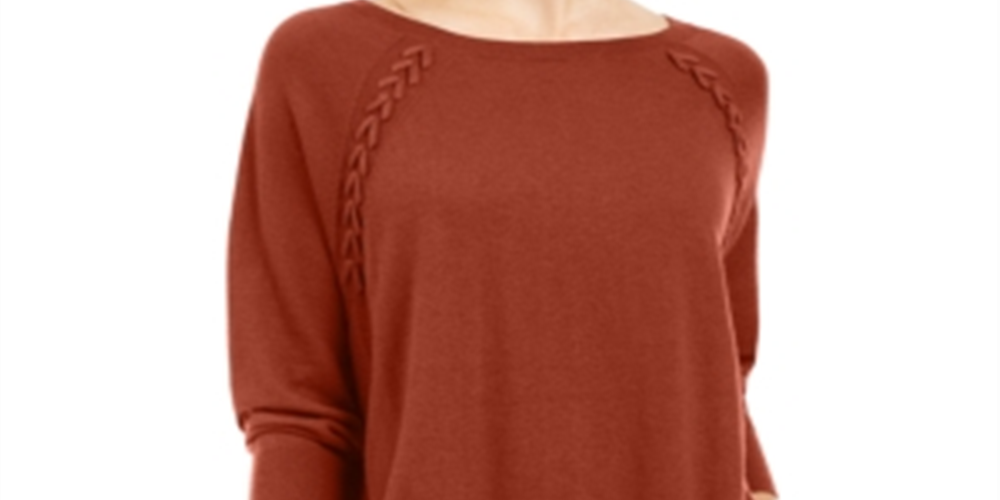 Style & Co Women's Lace Up Chevron Trim Sweater Copper Size Petite L